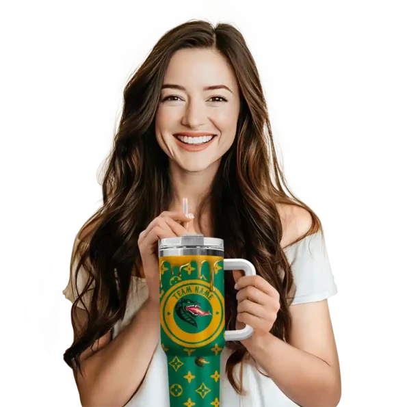 customized uab blazers bullseye drips green curved tumbler premium grade.webp