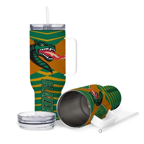 customized uab blazers chevron layers green curved tumbler high quality.webp