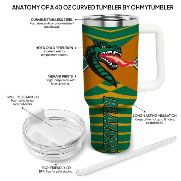 customized uab blazers chevron layers green curved tumbler new arrival.webp