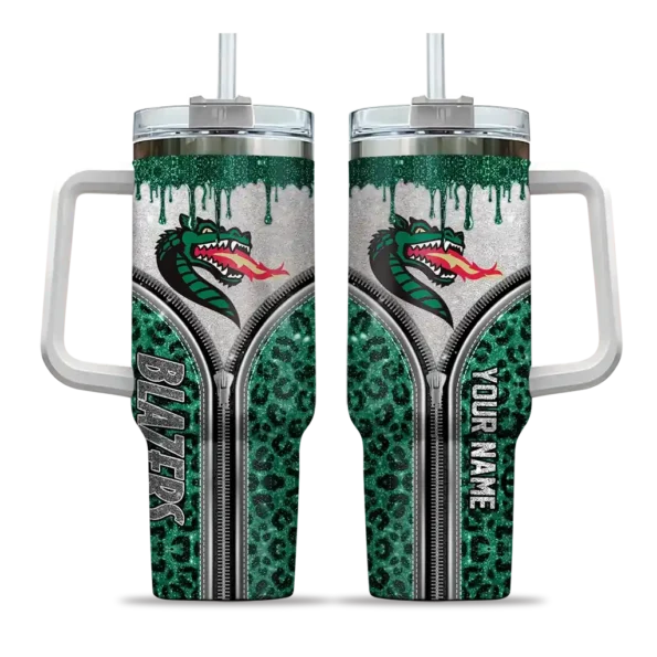 customized uab blazers leopard zipper green curved tumbler best selling.webp