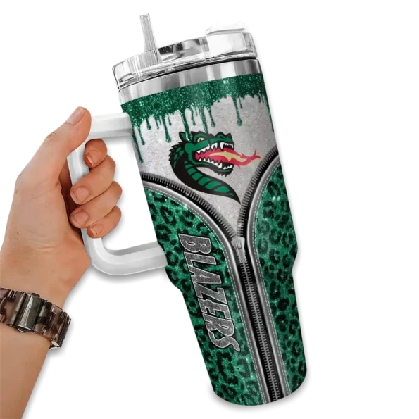 customized uab blazers leopard zipper green curved tumbler fashion forward.webp