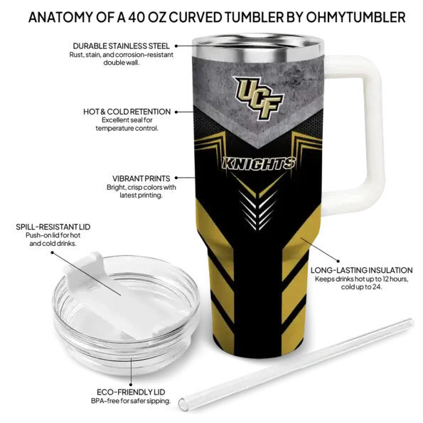 customized ucf knights arrow armor gold black curved tumbler new arrival.webp