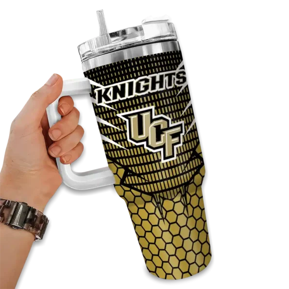 customized ucf knights hex texture gold curved tumbler fashion forward.webp