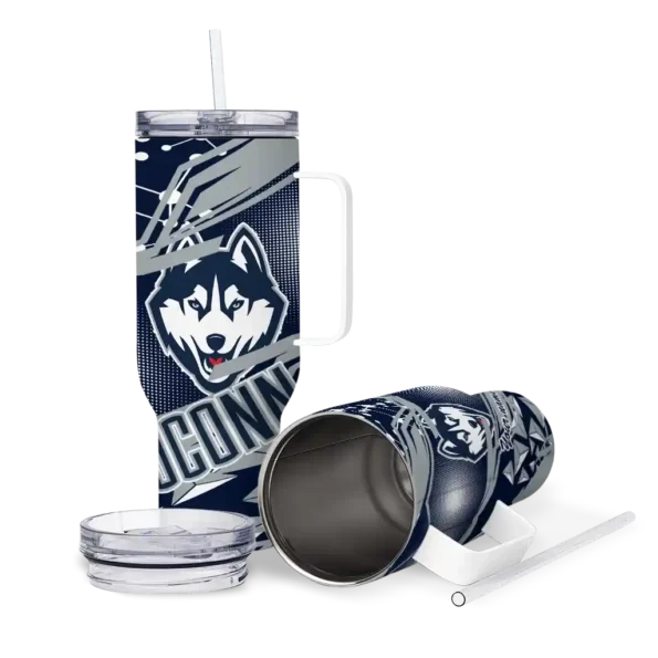 customized uconn huskies abstract paths blue curved tumbler high quality.webp