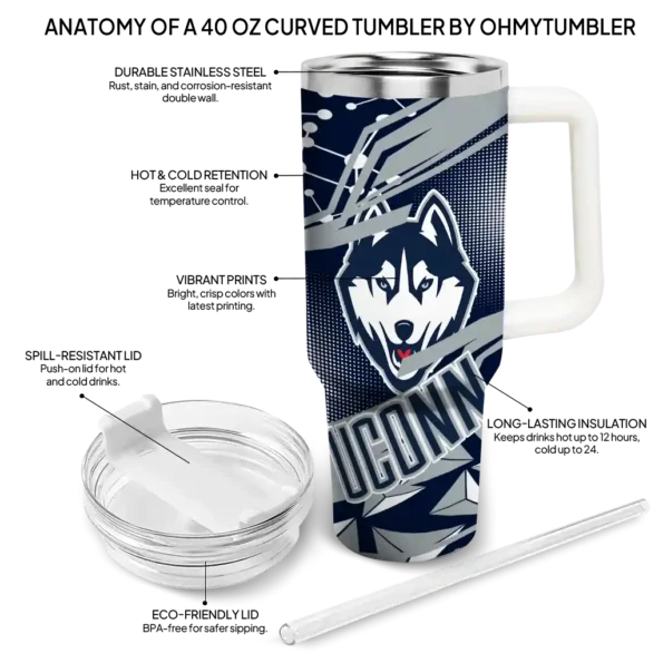 customized uconn huskies abstract paths blue curved tumbler new arrival.webp