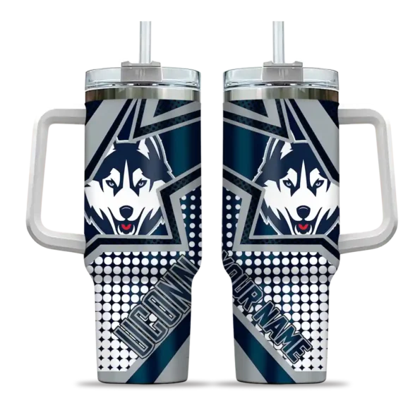 customized uconn huskies arrow burst blue curved tumbler best selling.webp