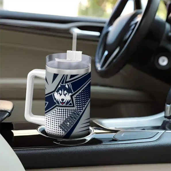 customized uconn huskies arrow burst blue curved tumbler trendy.webp