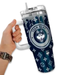 customized uconn huskies bullseye drips blue curved tumbler best selling.webp