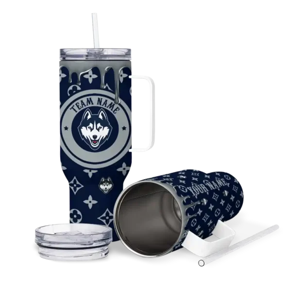 customized uconn huskies bullseye drips blue curved tumbler high quality.webp