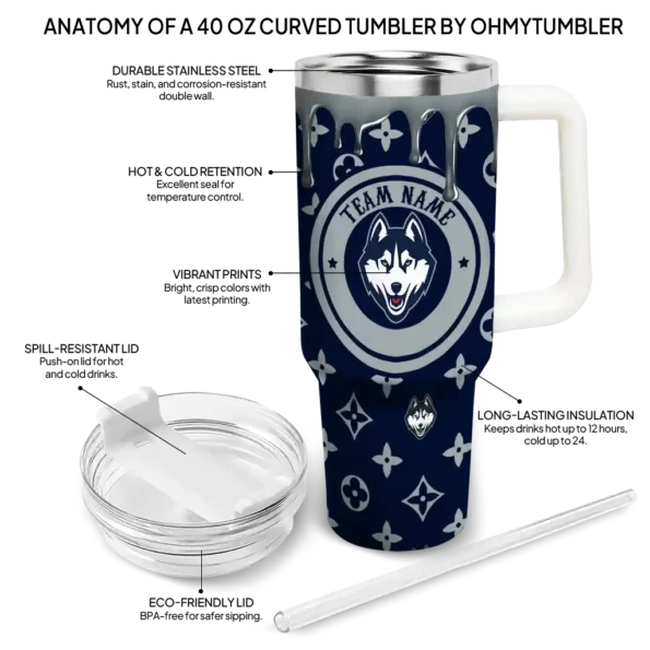 customized uconn huskies bullseye drips blue curved tumbler new arrival.webp