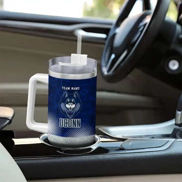 customized uconn huskies geometric prism blue curved tumbler trendy.webp