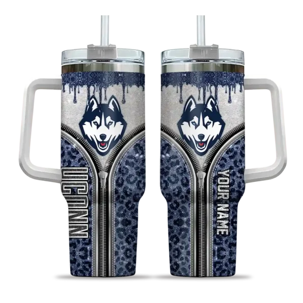 customized uconn huskies leopard zipper blue curved tumbler best selling.webp