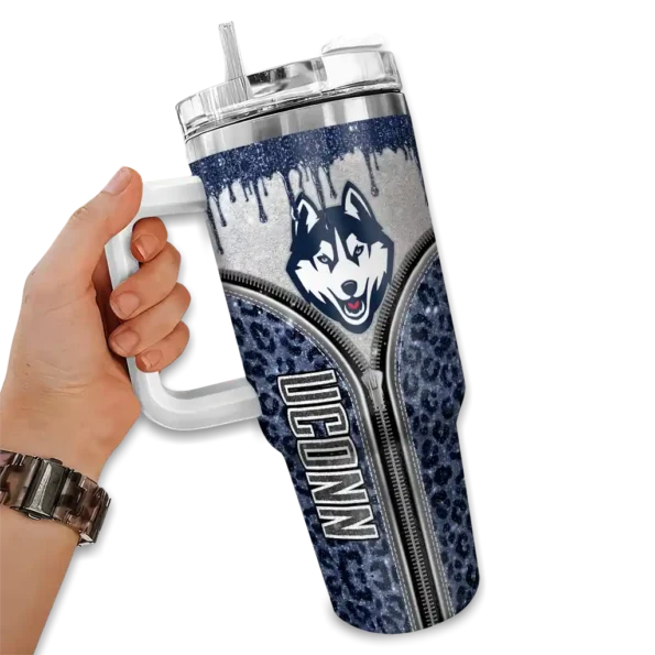 customized uconn huskies leopard zipper blue curved tumbler fashion forward.webp