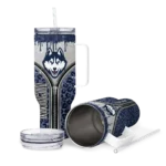 customized uconn huskies leopard zipper blue curved tumbler best selling.webp