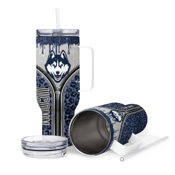 customized uconn huskies leopard zipper blue curved tumbler high quality.webp