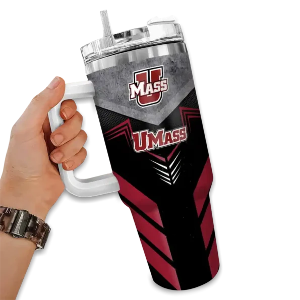 customized umass minutemen arrow armor red black curved tumbler fashion forward.webp