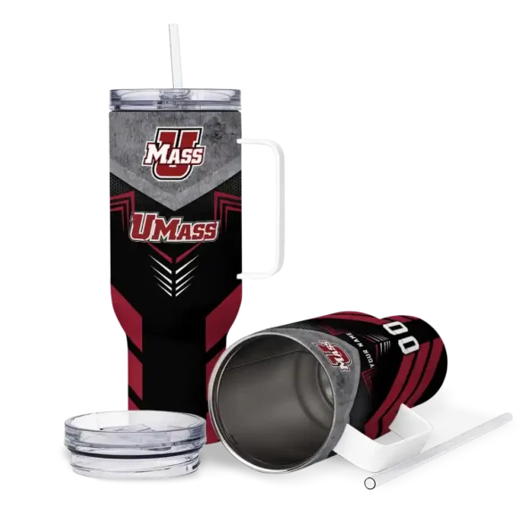 customized umass minutemen arrow armor red black curved tumbler high quality.webp