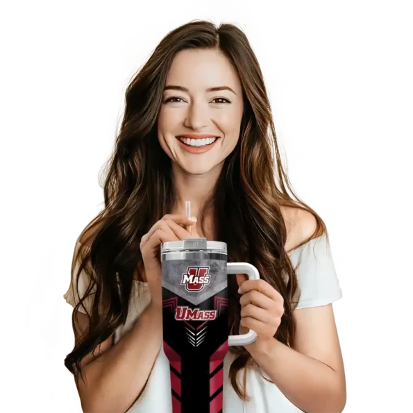 customized umass minutemen arrow armor red black curved tumbler premium grade.webp