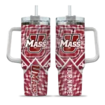 customized umass minutemen chevron angle red curved tumbler best selling.webp