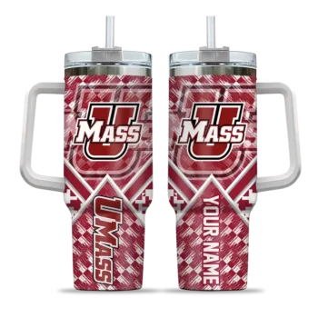 customized umass minutemen chevron angle red curved tumbler best selling.webp