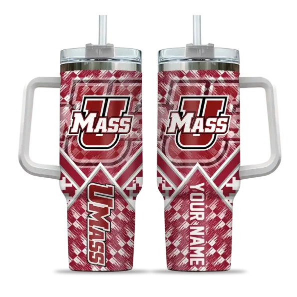 customized umass minutemen chevron angle red curved tumbler best selling.webp