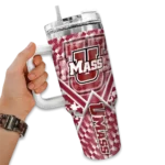 customized umass minutemen chevron angle red curved tumbler best selling.webp