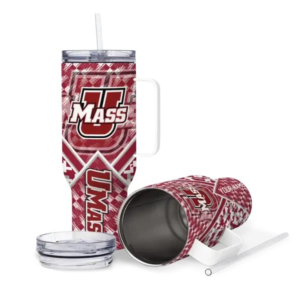 customized umass minutemen chevron angle red curved tumbler high quality.webp