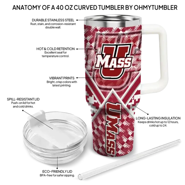customized umass minutemen chevron angle red curved tumbler new arrival.webp