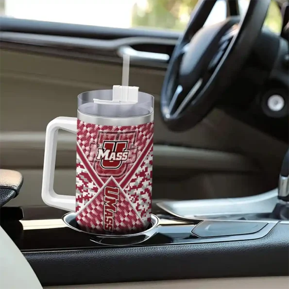 customized umass minutemen chevron angle red curved tumbler trendy.webp