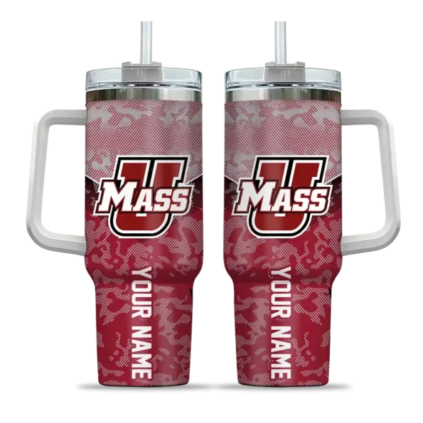 customized umass minutemen chevron stripe red curved tumbler best selling.webp