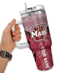 customized umass minutemen chevron stripe red curved tumbler best selling.webp