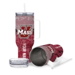 customized umass minutemen chevron stripe red curved tumbler best selling.webp