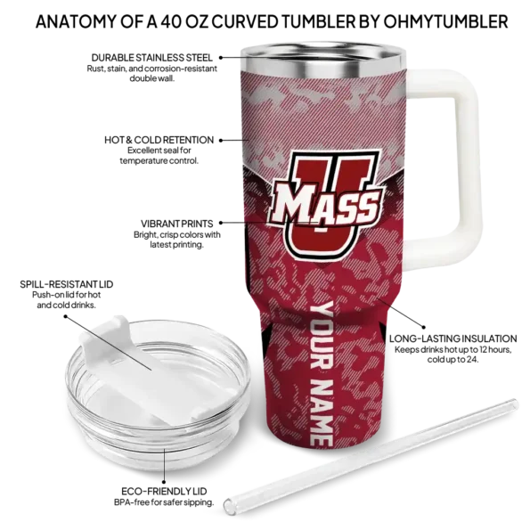 customized umass minutemen chevron stripe red curved tumbler new arrival.webp