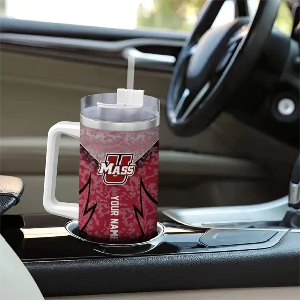 customized umass minutemen chevron stripe red curved tumbler trendy.webp