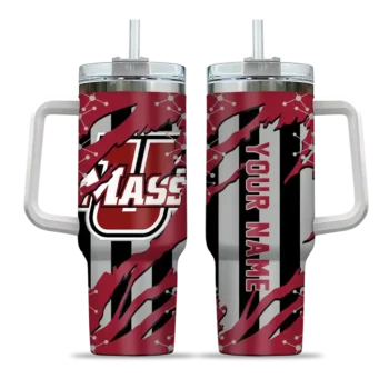 customized umass minutemen claw cut red black curved tumbler best selling.webp