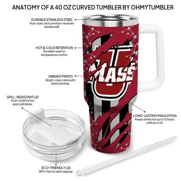 customized umass minutemen claw cut red black curved tumbler new arrival.webp