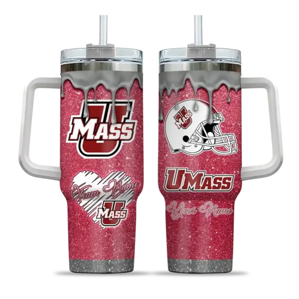 customized umass minutemen heart helmet motif red curved tumbler best selling.webp