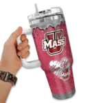 customized umass minutemen heart helmet motif red curved tumbler best selling.webp