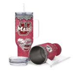 customized umass minutemen heart helmet motif red curved tumbler best selling.webp