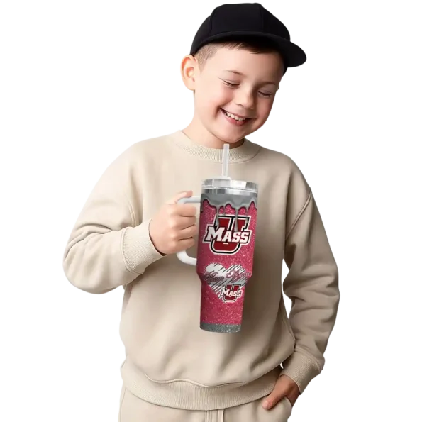 customized umass minutemen heart helmet motif red curved tumbler latest model.webp