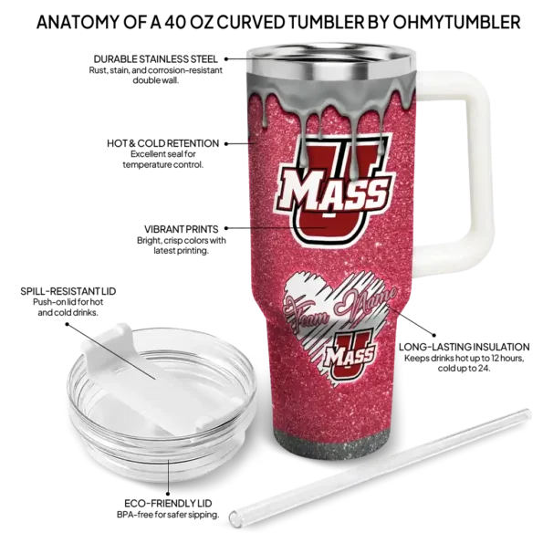 customized umass minutemen heart helmet motif red curved tumbler new arrival.webp