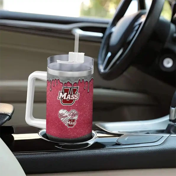 customized umass minutemen heart helmet motif red curved tumbler trendy.webp