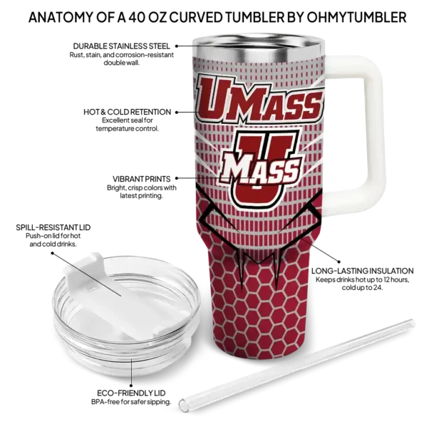 customized umass minutemen hex texture red curved tumbler new arrival.webp