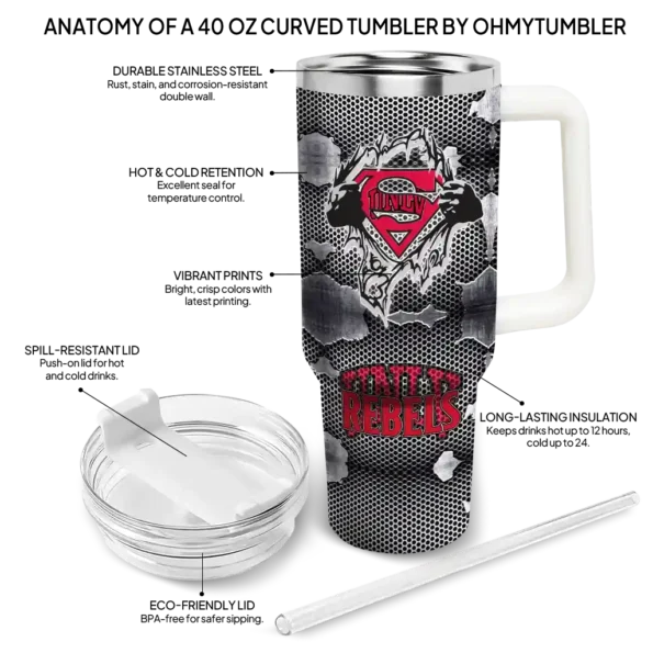 customized unlv rebels superman shield red gray curved tumbler new arrival.webp