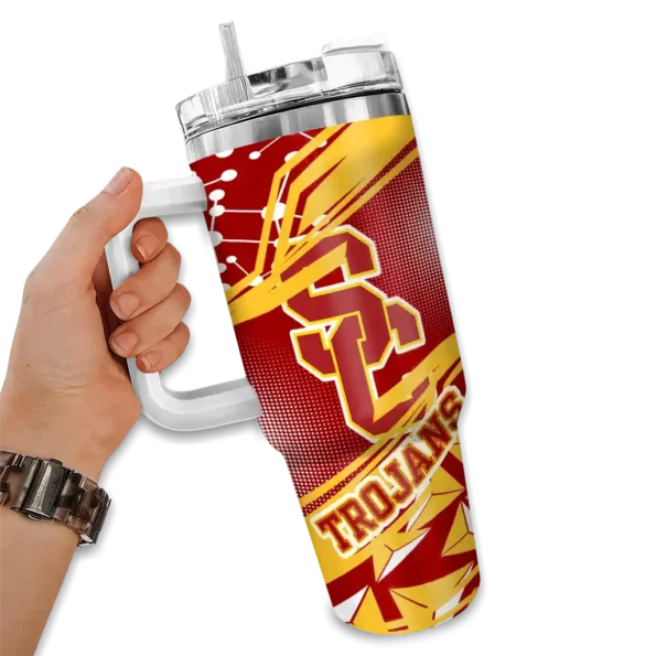 customized usc trojans abstract paths red curved tumbler fashion forward.webp
