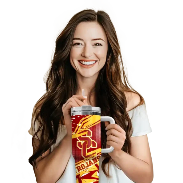 customized usc trojans abstract paths red curved tumbler premium grade.webp