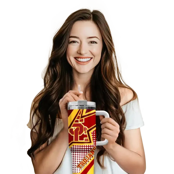 customized usc trojans arrow burst red curved tumbler premium grade.webp