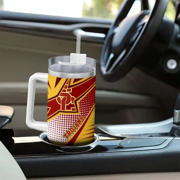 customized usc trojans arrow burst red curved tumbler trendy.webp