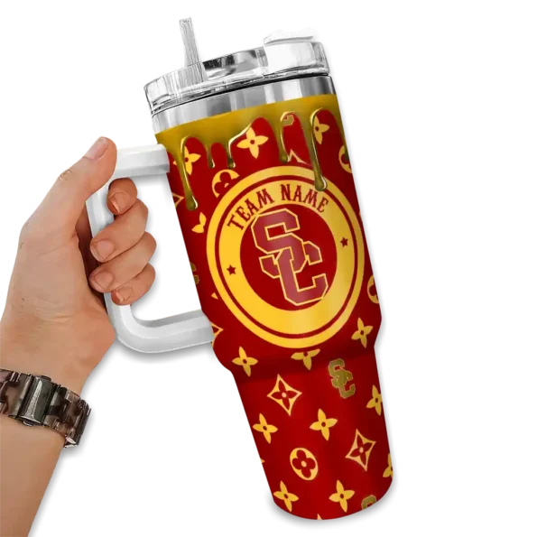 customized usc trojans bullseye drips red curved tumbler fashion forward.webp