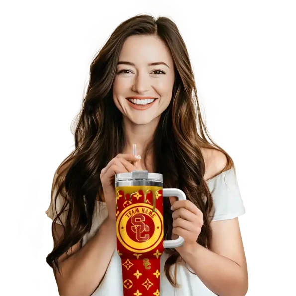 customized usc trojans bullseye drips red curved tumbler premium grade.webp
